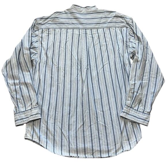 DIRECT FORCE Mens XL Button Down Blue Cotton Shirt Y2K Band Collar Hong Kong - Picture 5 of 5